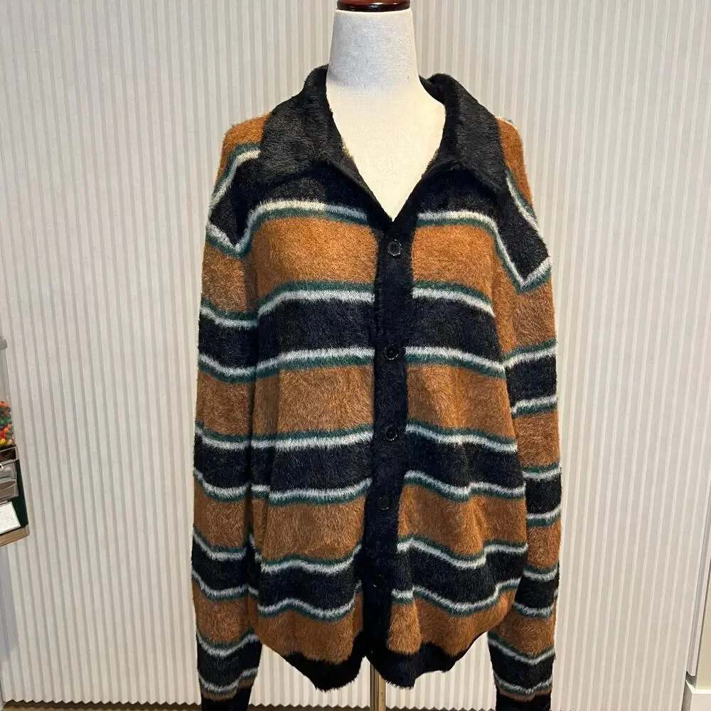 PACSUN Men's Brown Stripe Button Up Sweater Size S